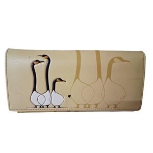 Benjamin Chee Chee‎ Friends Women's Beige Leather Canadian Geese Clutch Wallet